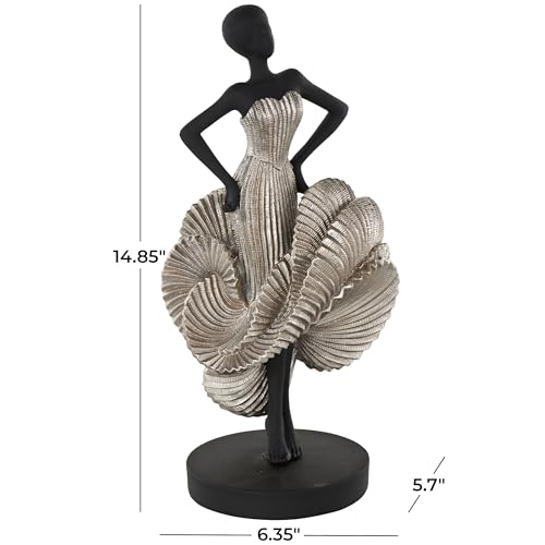 Escultura decorativa bailarina de resina negra con vestido plateado 6x6x14 miniatura 3