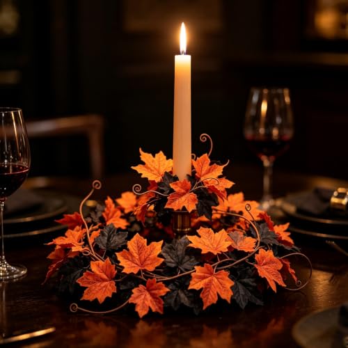 2 Pack 6.5FT Artificial Autumn Halloween Garland with Maple Leaf Decor (Red) - image 3