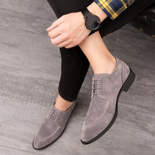 Mens Retro Suede Leather Lace Up Dress Oxfords Shoes Classic Slip On Low Top Pointed Toe Non-Slip Flats Derby Shoes for Formal Business Wedding (Coffee Color,6)4
