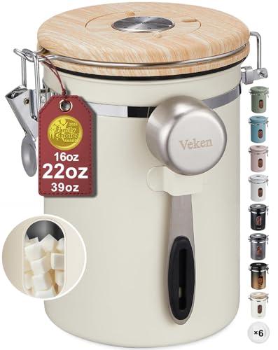 Veken Coffee Sugar Canister with Window, Mothers Day Gifts For Women,Airtight Stainless Steel...