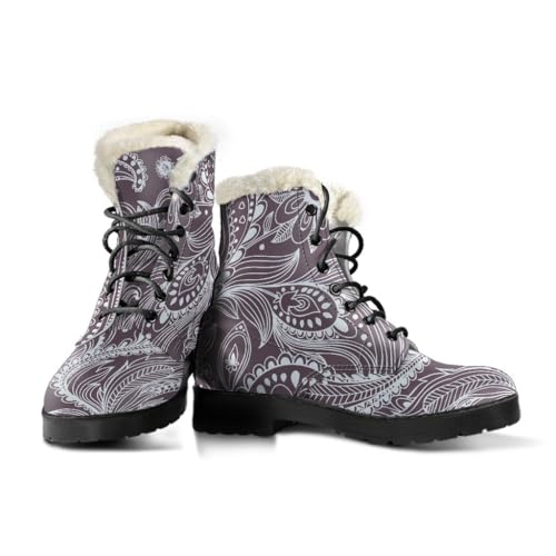 Bohemian Floral Faux Fur Leather Boots With Umber Pattern -