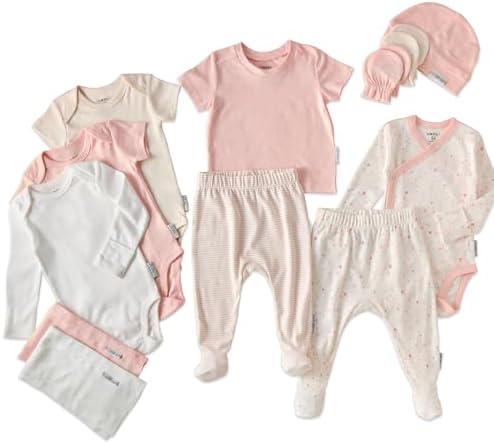 Butterblu Welcome Home 14-Piece Baby Gift Set Organic Cotton Layette Clothing in Box for Boys & Girls, Pink Twinkle, Newborn