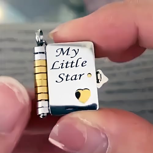 My Little Star Book Necklace,My Incredible Daughter Book Necklace,18k Gold Plated Openable Pendant with 6 Pages of Engraved Information,Openable Multi Layer Jewelry4