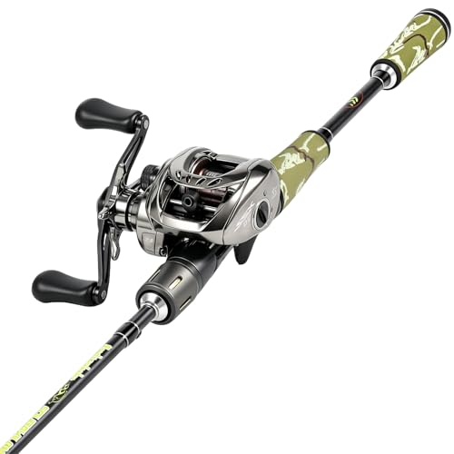 Sougayilang DC Baitcaster Combo – Smart Anti-Backlash, 7.2:1 Gear Ratio, 18.5LB Drag, 30+24Ton Graphite 2-Piece Rod for Bass, Walleye, Catfish