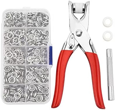 Flocovers DIY 100 Sets Metal Snaps Buttons with Fastener Pliers Press Tool Kit, 3/8 Inch Open-Ring Cap,Prong Stainless Steel Snaps,No-Sew Button Fasteners Studs,for Sewing and Crafting