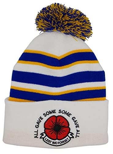 Arena Scarves Leeds Supporters Poppy Remembrance Day White, Gold and Blue Retro Bobble Hat