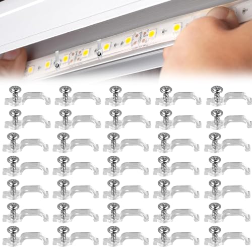GGUFAY 35pcs Clip de Fixation Ruban LED, Attache Ruban LED 10mm pour Supports de Fixation Clips Bande LED 10mm Wide Waterproof - Livré avec 35 pièces de vis
