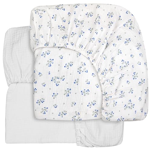 Image of 2 Pack | Extra Soft Muslin Fitted Crib Sheets 100% Organic Cotton Baby Crib Sheets for Standard Crib Mattress | 28 X 52 Inches