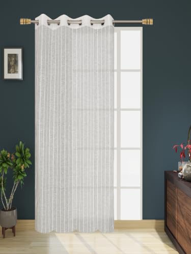 Image of Exporthub Sheer Linen Cotton Curtains for Long Door 8 Feet Set of 1 Pc, White - Light Filtering Breathable Fabric Drapes for Living Room & Bedroom (EHSPR052 84 1)