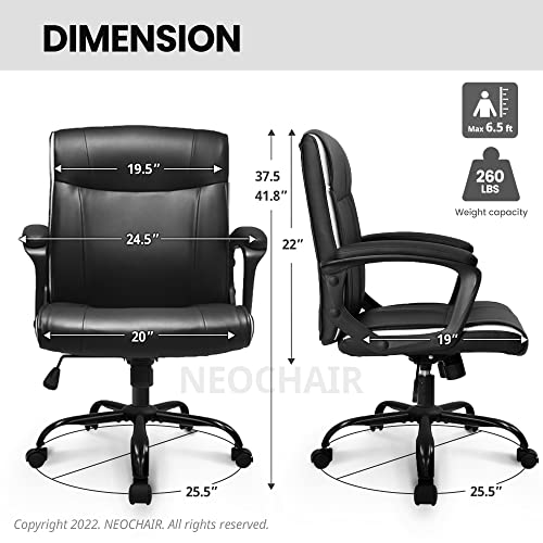 Neo Chair Ergonomic Office Chair Desk Chair Mid Back Executive Pu Leather Adjustable Computer Desk Gaming Chair Comfortable Padded Arm Lumbar Support Rolling Swivel With Wheels (Black) #TOP4