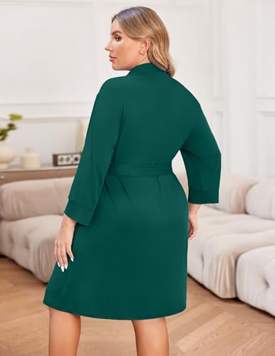 Image of Ekouaer Women Plus Size Robe Knee Length Lightweight Bathrobe Short Kimono Robes with Pockets Maternity Robe