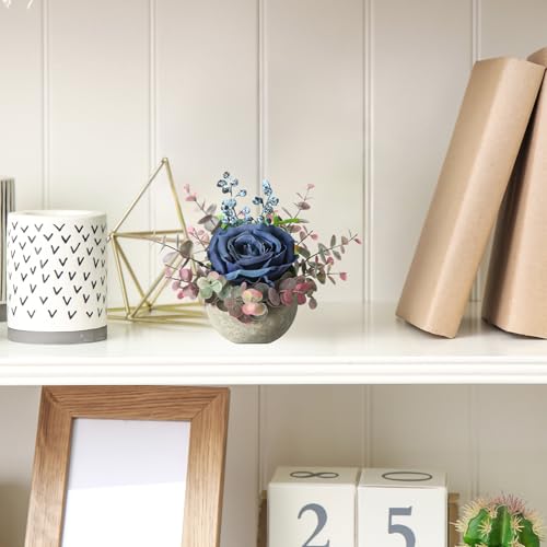 Wenhuidr Artificial Flowers Kit with Pot, Combination of Fake Silk Blue Roses and Greenery, Faux Small Plant Potted with Eucalyptus Leaves for Offices Bookshelf Home Room Party Wedding Decorations - Cosy Home Interiors Wenhuidr Artificial Flowers Kit with Pot, Combination of Fake Silk Blue Roses and Greenery, Faux Small Plant Potted with Eucalyptus Leaves for Offices Bookshelf Home Room Party Wedding Decorations - Image 5