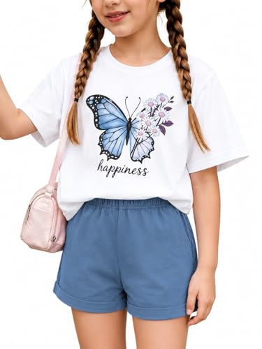 Image of KIDLAGA Girls Two Piece Sets Cherry Pattern Short Sleeve Shirts and Shorts Set With Pockets Girls Summer Outfits Size 7-14