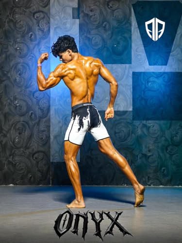 Image of Men's Physique Onyx Board Shorts, Olympia Fit Shorts, Polyester Elastane Construction, Hook Loop Fly