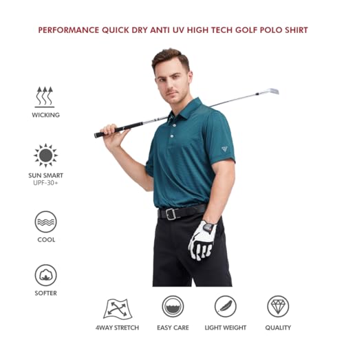 Image of Men's Golf Polo Shirts Short Sleeve Striped Performance Moisture Wicking Dry Fit Golf Shirts for Men