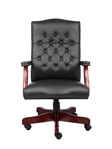 Boss Office Products Classic Executive Caressoft Chair With Mahogany Finish In Black #TOP3