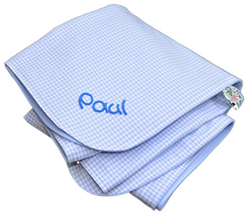 Coperta in jersey con nome, per bebè, personalizzabile con nome, coperta per passeggino, coperta per gattonare, coperta fasciatoio, colore: azzurro