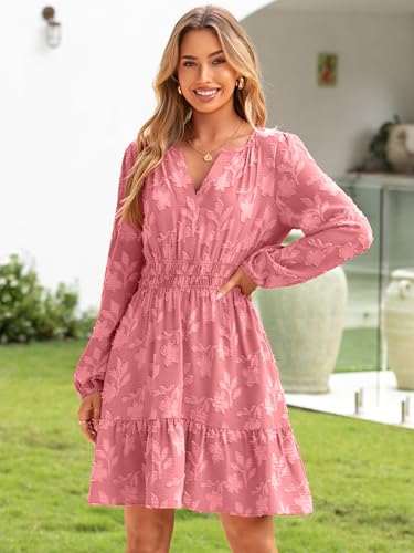 Image of BerryGo Womens Long Sleeve Mini Dress Casual A Line Flowy Loose Vacation Party Babydoll Fall Short Dresses with Pocket