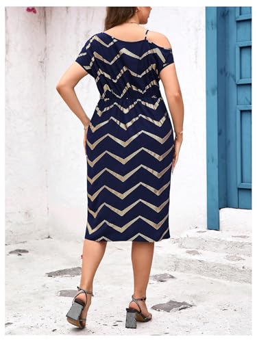 Floerns Women's Plus Size Printed Asymmetrical Neck Twist Dress Party Elegant Midi Dresses3