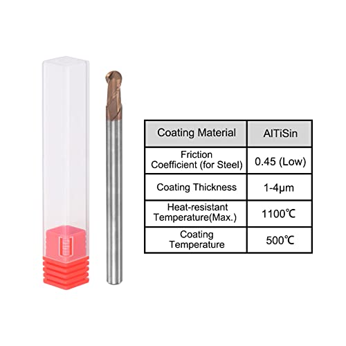 Image of uxcell Ball Nose End Mill 2mm Tip Radius Solid Carbide AlTiSin Coated CNC Router Bits 2 Flute Spiral Milling Cutter HRC55 with 4mm Shank 75mm (3-inch) Length