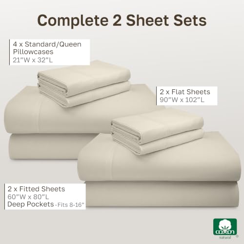 Image of California Design Den 2-Pack Queen Size Deep Pocket Sheet Sets - Luxury 600 Thread Count Sateen, 100% Cotton Bed Sheets, Deep Pockets, Soft, Crisp and Durable Bedding - Warm Creamy Ivory