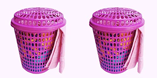 Image of 2 Laundry Basket with Lid, Cap - Durable (Unbreakable) 50L with 6 Months Warranty (Pink, Pink)