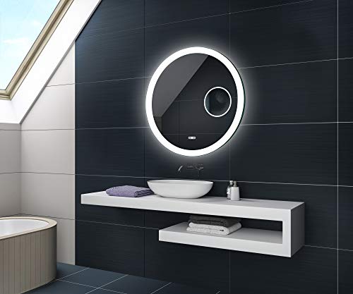 Artforma 500 mm Modern Round Bathroom Mirror with LED light and Additional Features - Selection of Switches/Demister Heat Pad/Bluetooth Speaker - Wall Mounted Illuminated Mirror - L76