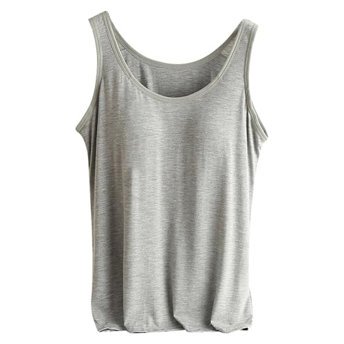 Vest Top with Built in Bra Tank Camisole Casual Solid Color Sleeveless Basic Undershirt 2 in 1 Camisole with Built in Padded Bra Wireless Support Sports Yoga Gym Running Bottoming Tank Tops - Image 6
