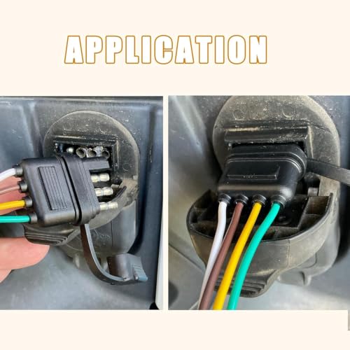 Image of 2 Packs 25 Inch 4-Way 18 AWG 4 Prong Trailer Wiring Harness Plug Male End Replacement Connector for Trailer Hitch Wire Multi-Purpose Ship Lamp Dust Cover With Trailer Side 5-Pin Trail Lamp Plug