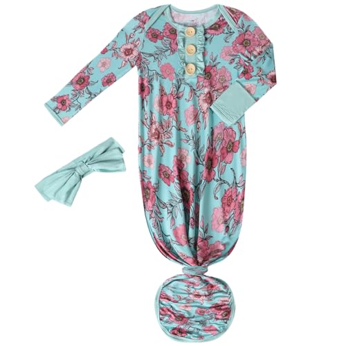 Image of Baby Newborn Knotted Gown, Soft Breathable Viscose from Bamboo for Infant Home Coming Outfit, Knotted Gown with Headband
