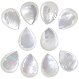 KYEYGWO 10 Stück Weiß Tropfenperlen Natürliche Tropfenförmige Muschelperlen Flache Rückseite Kuppel Cabochons Perlmuttmuscheln für Bastelarbeiten Schmuckgestaltung