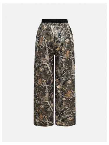 Milumia Girl's Camo Print Elastic Waist Trousers Straight Wide Leg Baggy Pants2