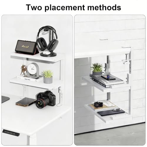 Image of 2-Tier Desk Shelf, Expandable Under Desk Storage, Clamp on Desk Shelf, Desktop Accessories for Offices, Study Rooms, and Game Rooms (White)