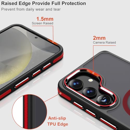 Image of MALEWOLF for Samsung Galaxy S25 Plus /S25+ Case, Skin-Friendly Matte S25 Plus Phone Case Fits for Magsafe, Color Hybrid Translucent Cover Anti-Slip TPU Edge Shockproof Galaxy S25+ Case (Black /Red)