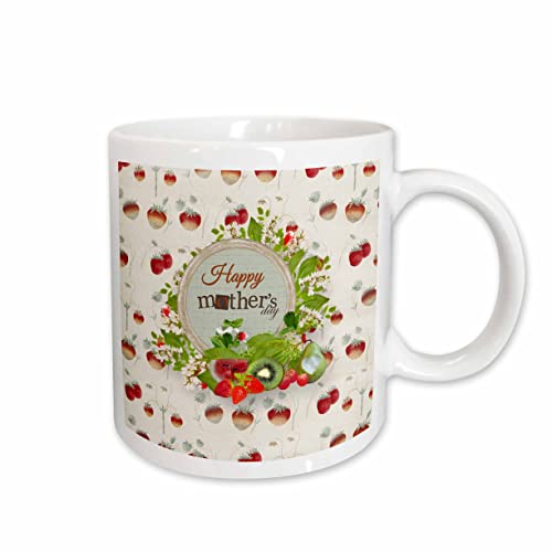 3dRose Happy Mothers Day, Strawberries, Watermelon, Kiwi, Strawberry Design 11oz Mug
