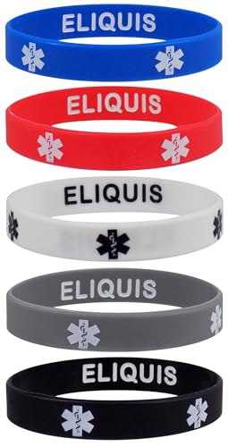 Max Petals ELIQUIS Discreet Medical Alert ID Silicone Bracelets 5 Pack