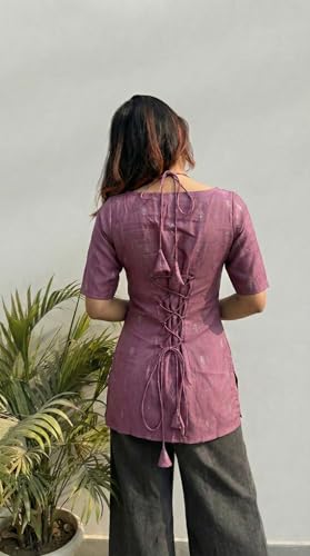 Image of ANNI Designer Women's Viscose Blend Printed Short Kurti | Straight Fit Ethnic Top with Square Neck | Bell Sleeve Indian Kurta for Office College, Party