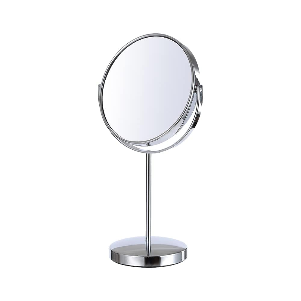 EASY2HOME Makeup Mirror Steel Heavy Double Sided Round Tabletop Vanity Mirror with Stand, One Side Magnifying,Diameter 6 inch, Silver