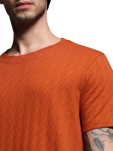 Image of Jack & Jones Men Cotton Regular Self Design Round Neck T-Shirt