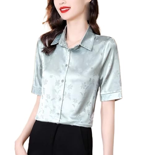 Chemisier imprimé vintage en satin fluide coupe droite manches courtes