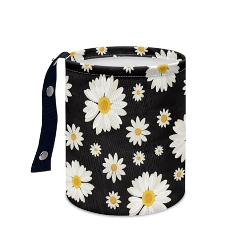 Image of Cute Daisy Print Portable Car Garbage Bin Reusable Collapsible Hanging Portable Dustbin Bin Waste Basket Car Accessories Interior for Car SUV Trucks Universal