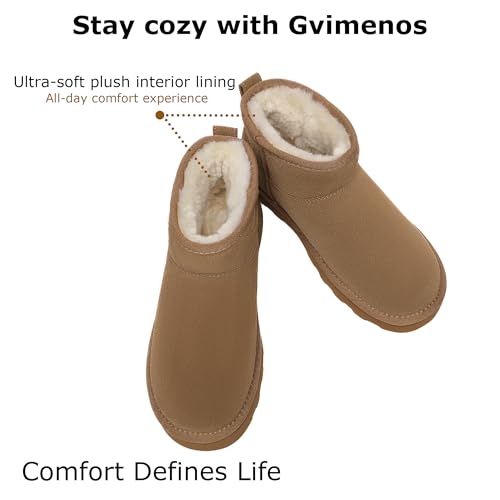 Women's Genuine Suede Winter Mini Boots Water Resistant Snow Booties with Cozy Faux Fur Lining Anti-Slip Memory Foam Insole Lightweight Pull On Ankle Boots Outdoor4