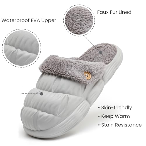 Saidoteto Women's Fur Lined Clog Slippers Cozy Warm Slip On House Slippers Outdoor Waterproof Shoes Cushion Thick Sole2