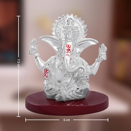 Image of DIVINITI 999 Silver Plated 4 Hand Ganesha Idol for Car Dashboard & Home Decor | Ganpati Murti for Puja Room, Office & Vehicle | Spiritual Showpiece for Wealth, Success & Protection (6X7.5 Cm)