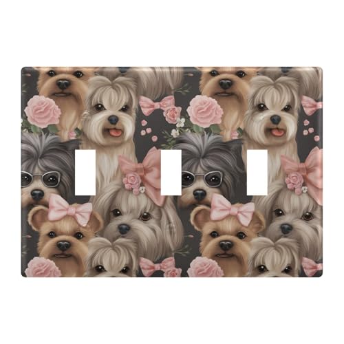 Light Switch Cover Cute Yorkshire Terrier Dog Wall Plates for Electrical Outlets 3 Gang 202b3285