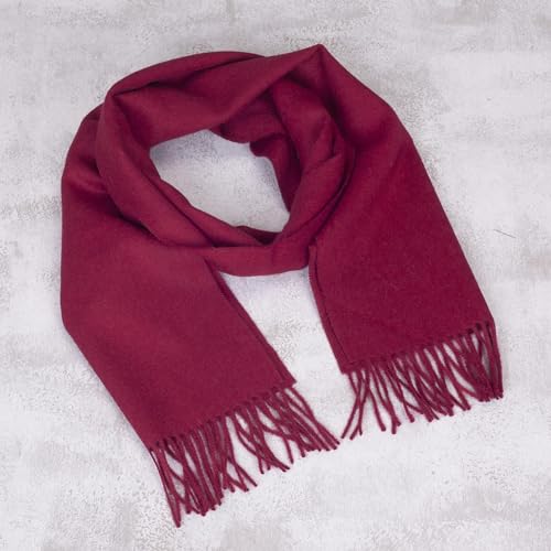 Novica 199886 Artisan Handmade Men'S 100% Alpaca Scarf Wool Accessories Scarves Burgundy Solid Peru ' Cherry Red' thumb #3