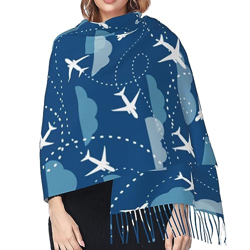 Airplane Aircraft Plane Pattern Scarfs For Women Soft Shawl Scarves Long Wraps Women'S Lightweight Scarf With Tassels4