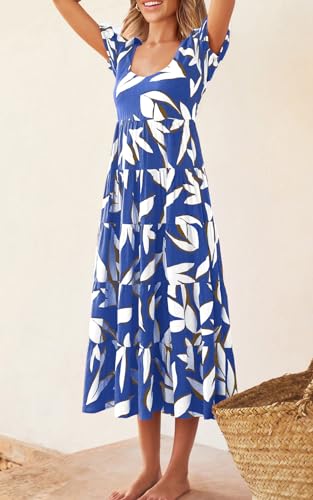 Image of PRETTYGARDEN Puff Short Sleeve Cewneck Floral Long Fall Dresses for Women 2025 Flowy Tiered Hem Maxi Wedding Guest Dress