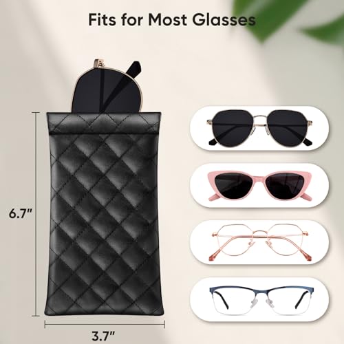 Image of FINTIE Soft Eyeglasses Case with Cleaning Cloth, Portable Squeeze Top Vegan Leather Glasses Pouch, Sunglasses Eyewear Bag