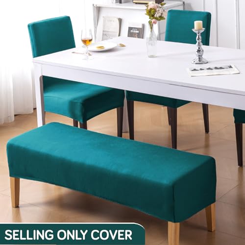 Image of HOKIPO 'SereneSolids' 140 GSM Dining Chair Cover Set of 4 with 1 Bench Cover, Teal (AR-6282-TL)